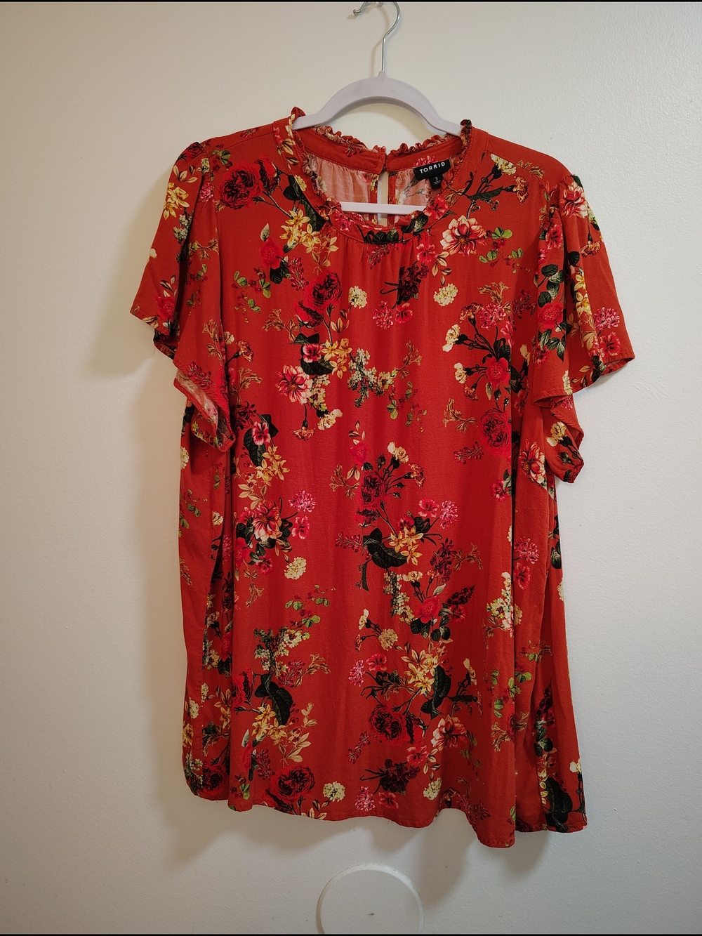 torrid Burnt Orange Floral Ruffle Neck Blouse
